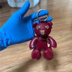 Coach Burgundy Leather Bear Bag Charm